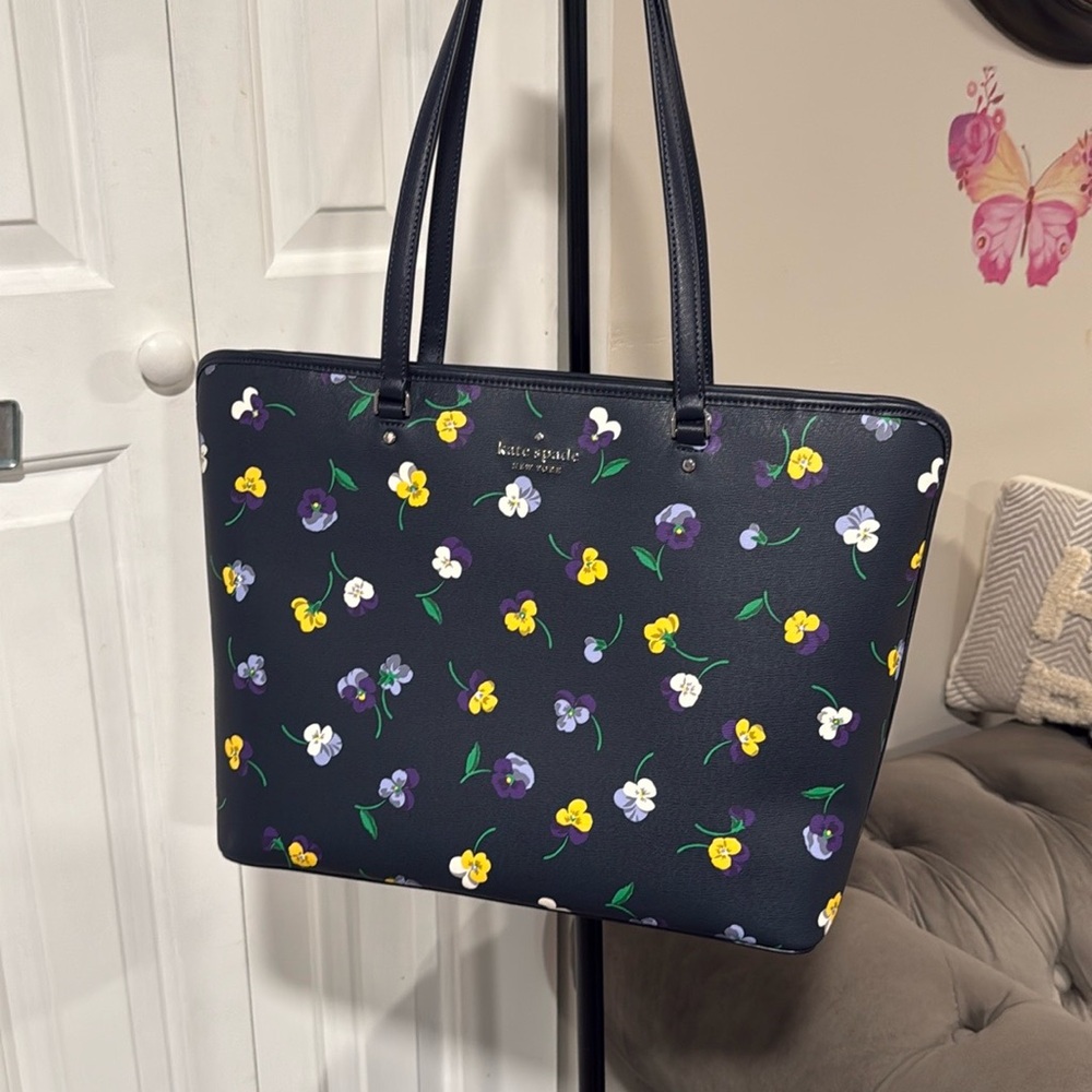 Kate Spade Blue and Yellow Playful Heart Tote